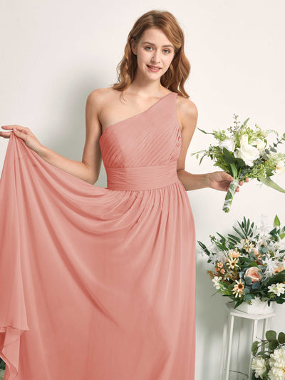 Carlyna Robe Trapèze Asymétrique Longueur ras du sol Mousseline Demoiselle d'honneur Rose Champagne #couleur_rose-champagne
