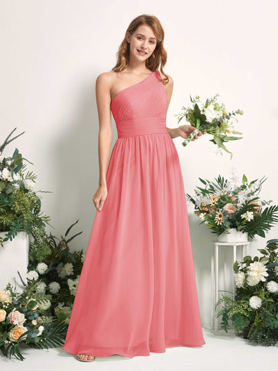 Carlyna Robe Trapèze Asymétrique Longueur ras du sol Mousseline Demoiselle d'honneur Rose Corail #couleur_rose-corail