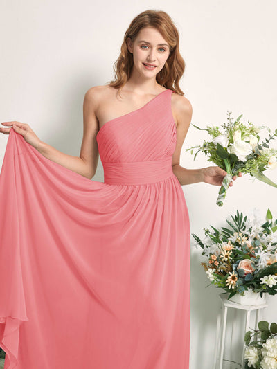 Carlyna Robe Trapèze Asymétrique Longueur ras du sol Mousseline Demoiselle d'honneur Rose Corail #couleur_rose-corail