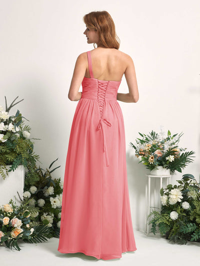 Carlyna Robe Trapèze Asymétrique Longueur ras du sol Mousseline Demoiselle d'honneur Rose Corail #couleur_rose-corail