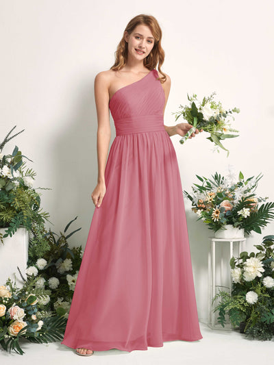 Carlyna Robe Trapèze Asymétrique Longueur ras du sol Mousseline Demoiselle d'honneur Rose Du Désert #couleur_rose-du-d-sert