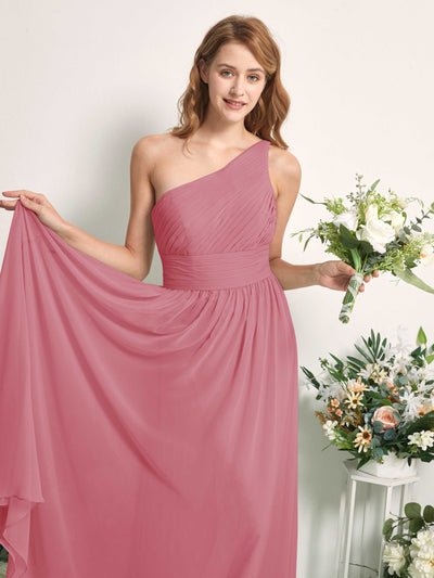 Carlyna Robe Trapèze Asymétrique Longueur ras du sol Mousseline Demoiselle d'honneur Rose Du Désert #couleur_rose-du-d-sert