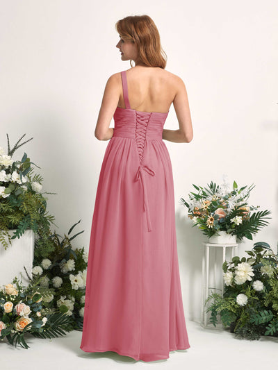 Carlyna Robe Trapèze Asymétrique Longueur ras du sol Mousseline Demoiselle d'honneur Rose Du Désert #couleur_rose-du-d-sert