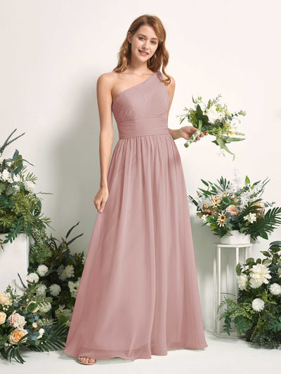 Carlyna Robe Trapèze Asymétrique Longueur ras du sol Mousseline Demoiselle d'honneur Rose Poussiéreux #couleur_rose-poussi-reux