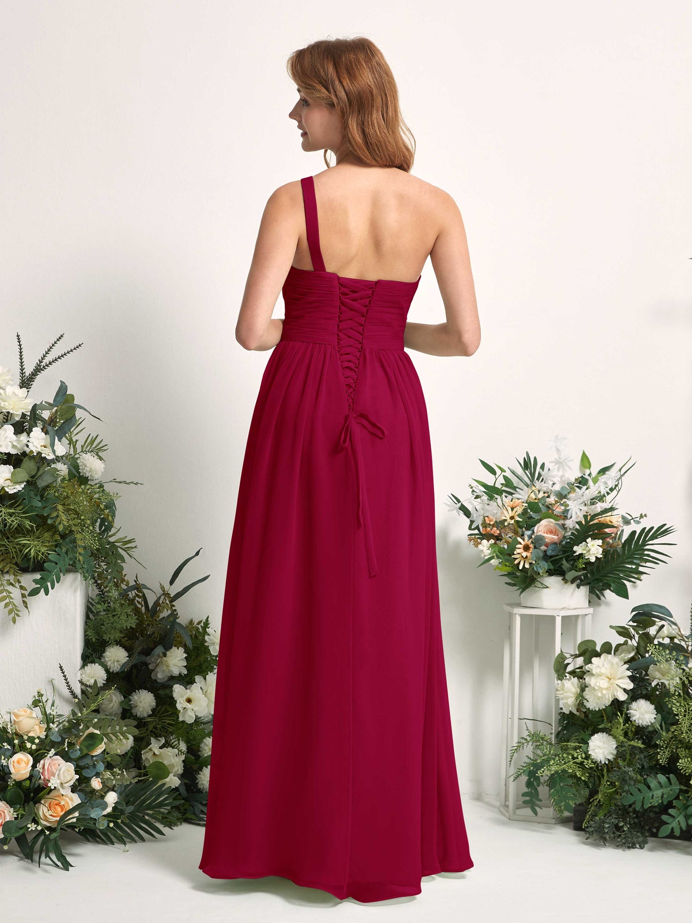 Carlyna Robe Trapèze Asymétrique Longueur ras du sol Mousseline Demoiselle d'honneur Rouge Bouffon #couleur_rouge-bouffon