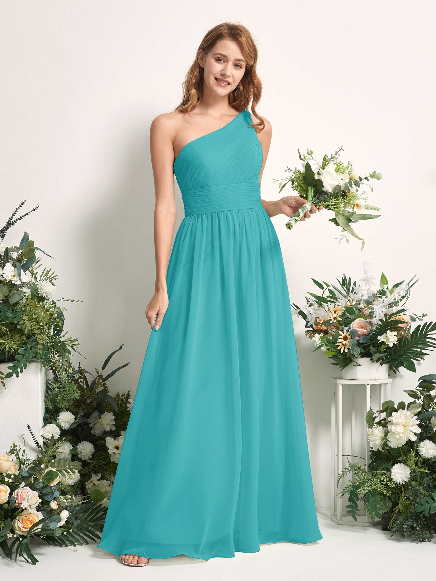 Carlyna Robe Trapèze Asymétrique Longueur ras du sol Mousseline Demoiselle d'honneur Turquoise #couleur_turquoise