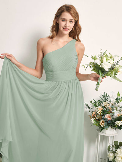 Carlyna Robe Trapèze Asymétrique Longueur ras du sol Mousseline Demoiselle d'honneur Vert Sauge Foncé #couleur_vert-sauge-fonc