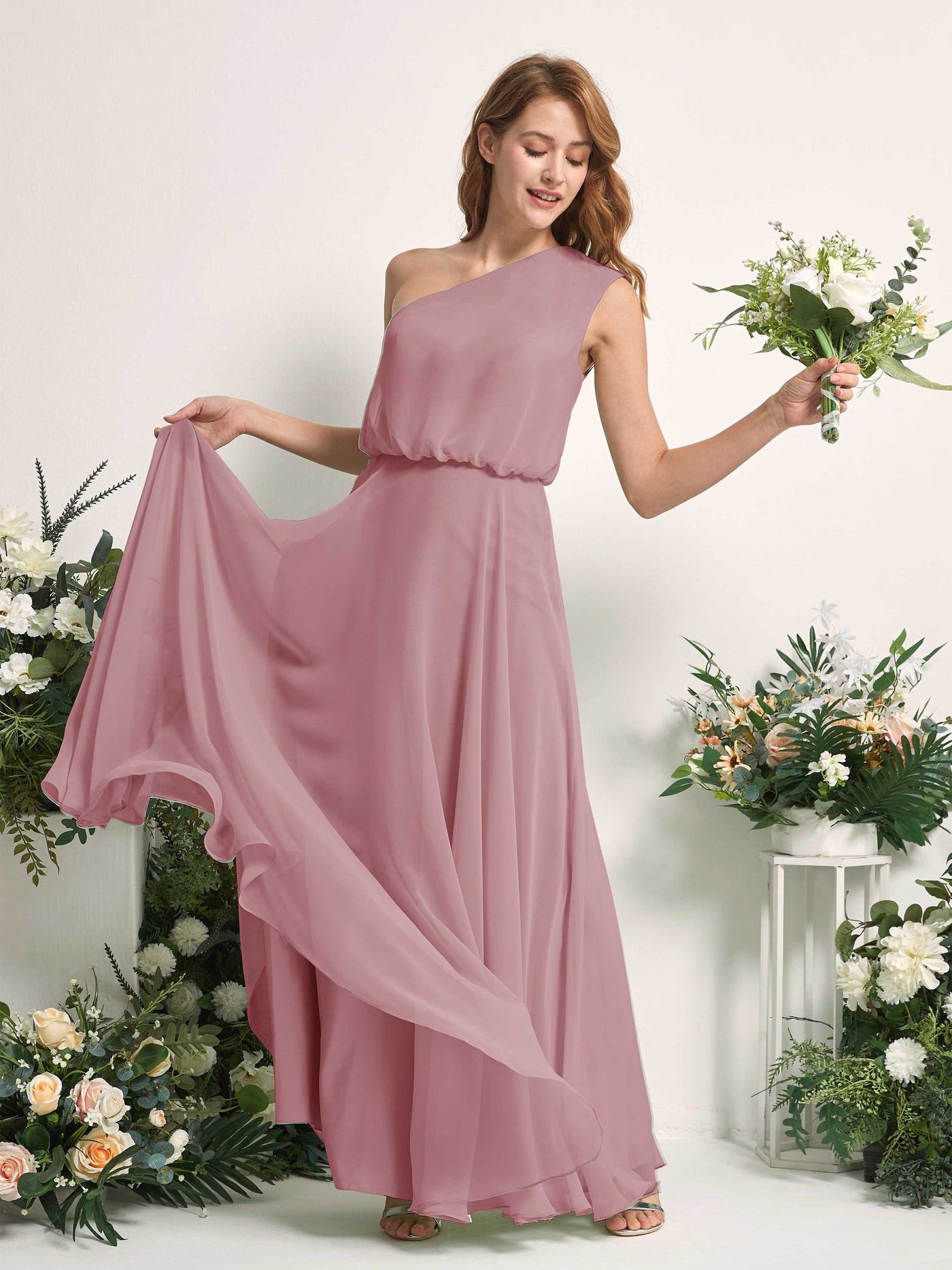Carlyna Robe Trapèze Asymétrique Longueur Sol Robes de Demoiselle d'Honneur Mauve Vintage #couleur_mauve-vintage
