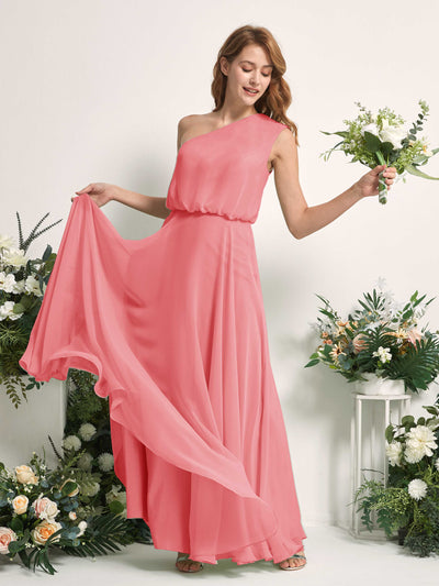 Carlyna Robe Trapèze Asymétrique Longueur Sol Robes de Demoiselle d'Honneur Rose Corail #couleur_rose-corail