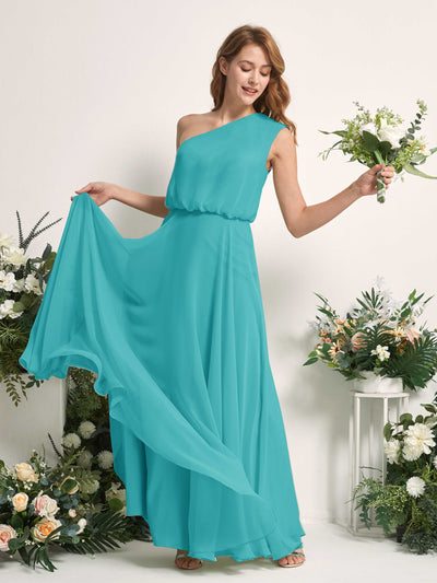 Carlyna Robe Trapèze Asymétrique Longueur Sol Robes de Demoiselle d'Honneur Turquoise #couleur_turquoise
