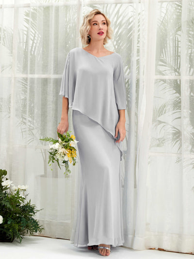 Carlyna Robe trapèze asymétrique manches cape demoiselle d'honneur Argent #couleur_argent