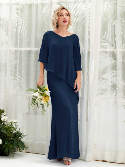 Carlyna Robe trapèze asymétrique manches cape demoiselle d'honneur Bleu Marine #couleur_bleu-marine