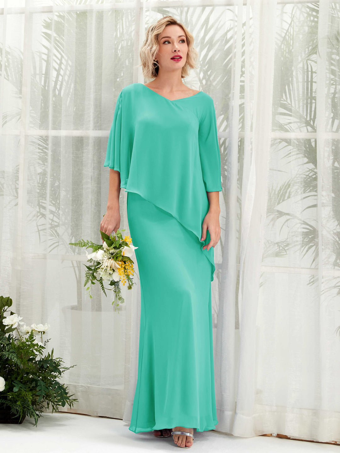 Carlyna Robe trapèze asymétrique manches cape demoiselle d&