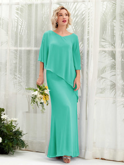 Carlyna Robe trapèze asymétrique manches cape demoiselle d'honneur Bleu Tiffany #couleur_bleu-tiffany