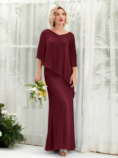 Carlyna Robe trapèze asymétrique manches cape demoiselle d'honneur Bordeaux #couleur_bordeaux