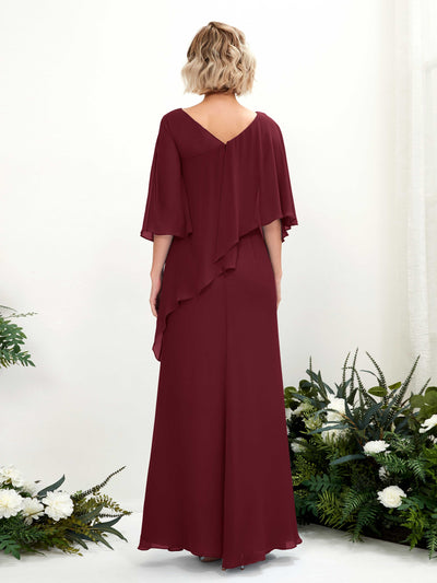 Carlyna Robe trapèze asymétrique manches cape demoiselle d'honneur Bordeaux #couleur_bordeaux