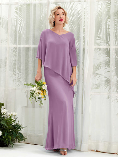 Carlyna Robe trapèze asymétrique manches cape demoiselle d'honneur Brume Orchidée #couleur_brume-orchid-e