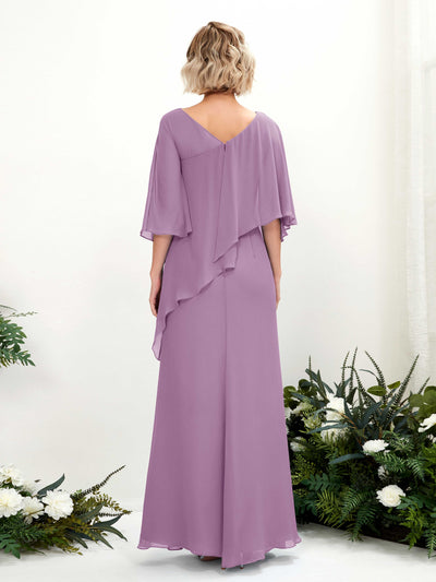 Carlyna Robe trapèze asymétrique manches cape demoiselle d'honneur Brume Orchidée #couleur_brume-orchid-e