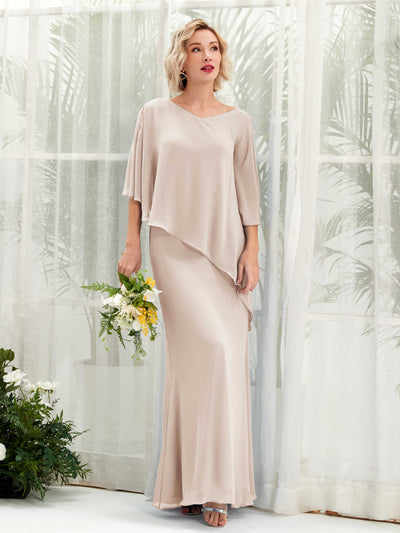 Carlyna Robe trapèze asymétrique manches cape demoiselle d'honneur Champagne #couleur_champagne