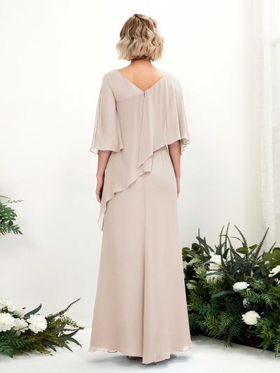 Carlyna Robe trapèze asymétrique manches cape demoiselle d'honneur Champagne #couleur_champagne