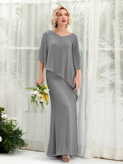 Carlyna Robe trapèze asymétrique manches cape demoiselle d'honneur Gris Acier #couleur_gris-acier