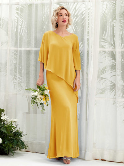 Carlyna Robe trapèze asymétrique manches cape demoiselle d'honneur Jaune Moutard #couleur_jaune-moutard