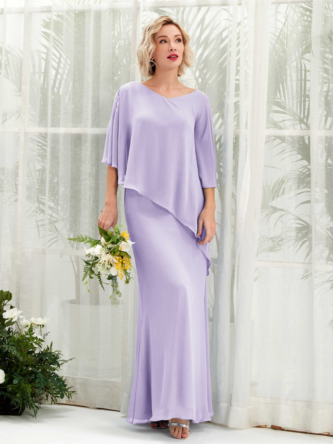 Carlyna Robe trapèze asymétrique manches cape demoiselle d&