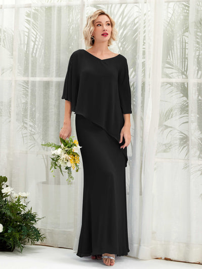 Carlyna Robe trapèze asymétrique manches cape demoiselle d'honneur Noir #couleur_noir