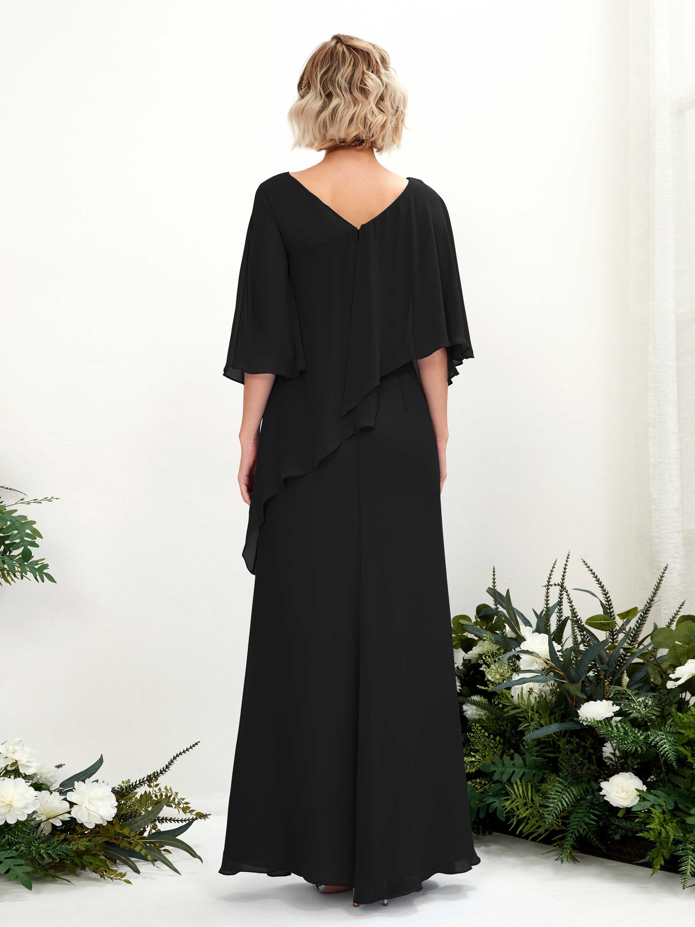 Carlyna Robe trapèze asymétrique manches cape demoiselle d'honneur Noir #couleur_noir