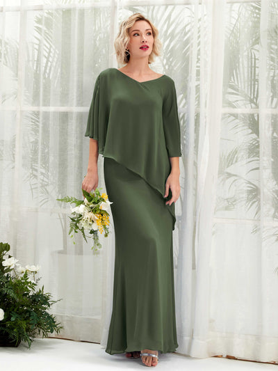 Carlyna Robe trapèze asymétrique manches cape demoiselle d'honneur Olive Martini #couleur_olive-martini
