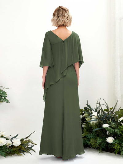 Carlyna Robe trapèze asymétrique manches cape demoiselle d'honneur Olive Martini #couleur_olive-martini