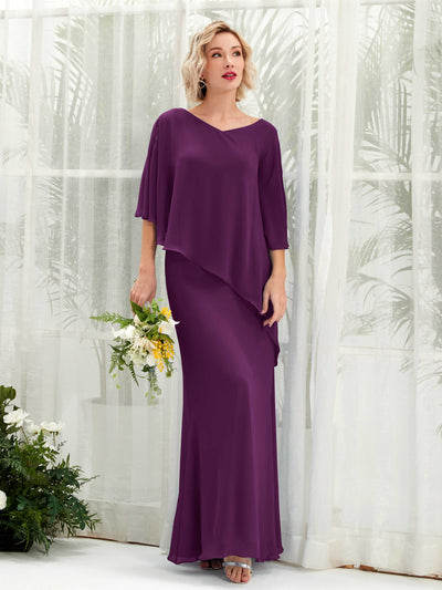 Carlyna Robe trapèze asymétrique manches cape demoiselle d'honneur Pourpre #couleur_pourpre