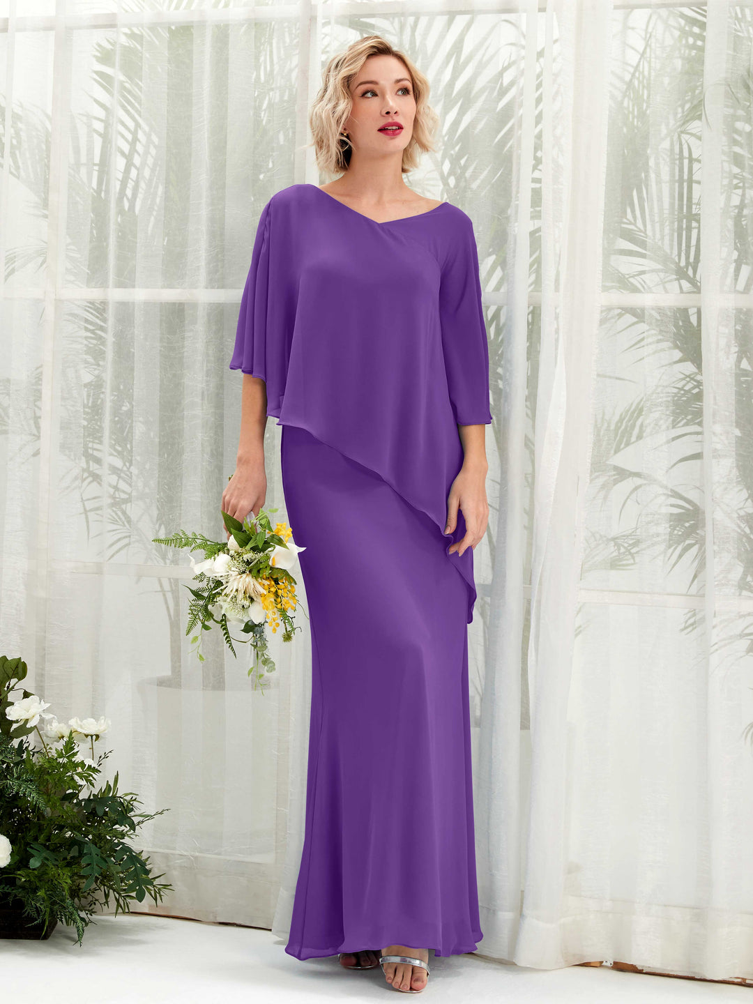 Carlyna Robe trapèze asymétrique manches cape demoiselle d&