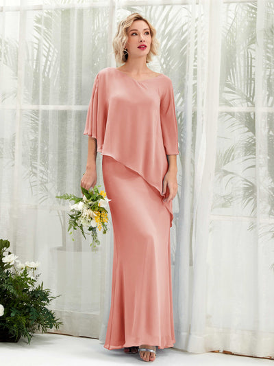 Carlyna Robe trapèze asymétrique manches cape demoiselle d'honneur Rose Champagne #couleur_rose-champagne