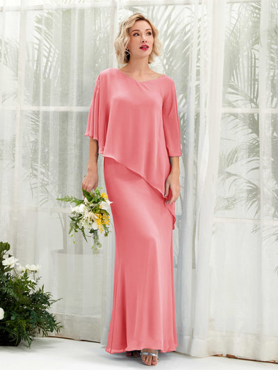 Carlyna Robe trapèze asymétrique manches cape demoiselle d'honneur Rose Corail #couleur_rose-corail