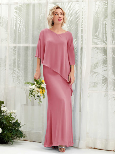 Carlyna Robe trapèze asymétrique manches cape demoiselle d'honneur Rose Du Désert #couleur_rose-du-d-sert