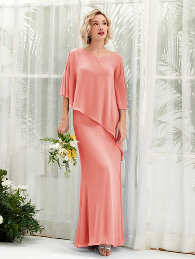Carlyna Robe trapèze asymétrique manches cape demoiselle d'honneur Rose Pêche #couleur_rose-p-che