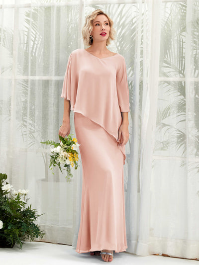 Carlyna Robe trapèze asymétrique manches cape demoiselle d'honneur Rose Perle #couleur_rose-perle