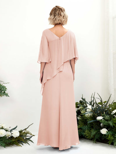 Carlyna Robe trapèze asymétrique manches cape demoiselle d'honneur Rose Perle #couleur_rose-perle