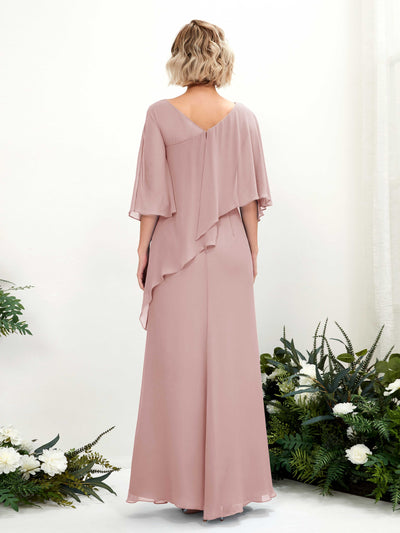 Carlyna Robe trapèze asymétrique manches cape demoiselle d'honneur Rose Poussiéreux #couleur_rose-poussi-reux