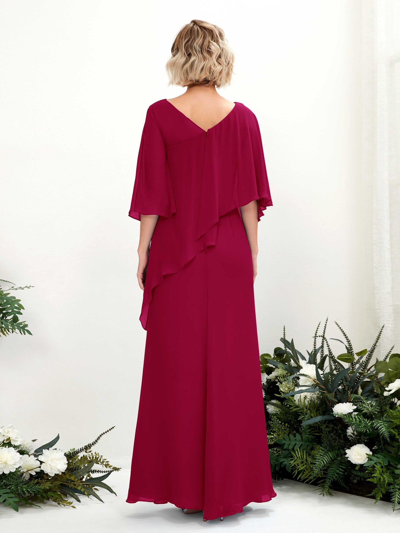 Carlyna Robe trapèze asymétrique manches cape demoiselle d'honneur Rouge Bouffon #couleur_rouge-bouffon