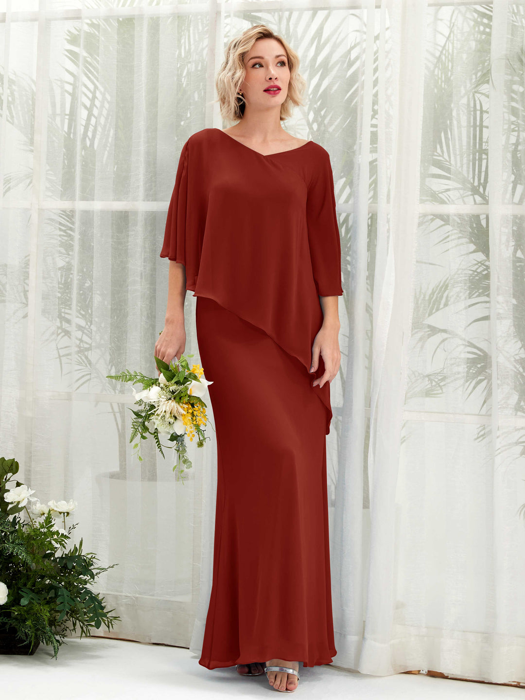 Carlyna Robe trapèze asymétrique manches cape demoiselle d&