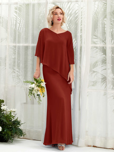 Carlyna Robe trapèze asymétrique manches cape demoiselle d'honneur Rouille #couleur_rouille