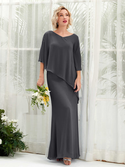 Carlyna Robe trapèze asymétrique manches cape demoiselle d'honneur Étain #couleur_tain