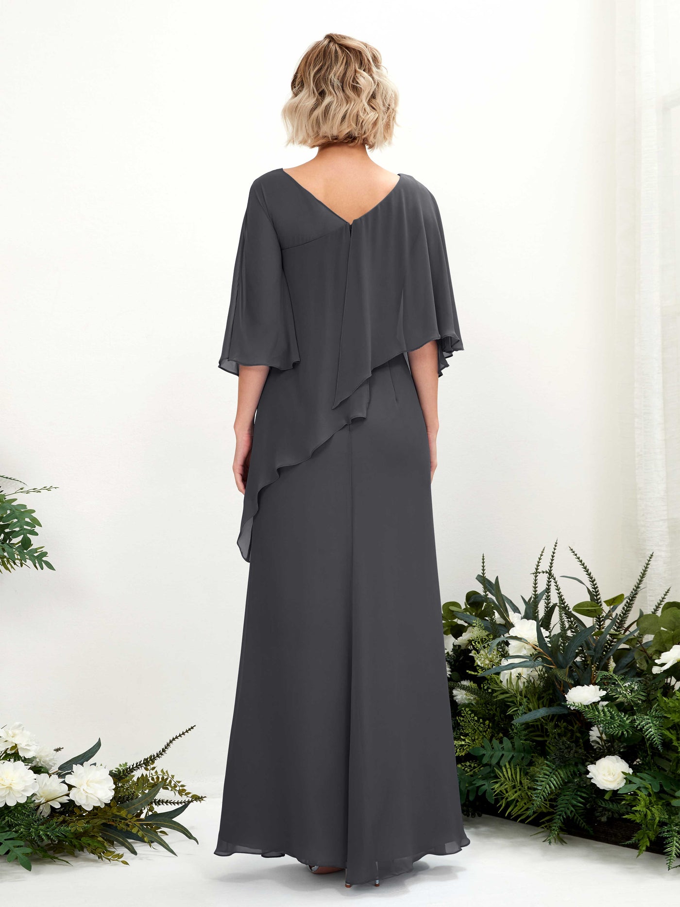 Carlyna Robe trapèze asymétrique manches cape demoiselle d'honneur Étain #couleur_tain