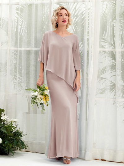 Carlyna Robe trapèze asymétrique manches cape demoiselle d'honneur Taupe #couleur_taupe