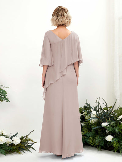 Carlyna Robe trapèze asymétrique manches cape demoiselle d'honneur Taupe #couleur_taupe