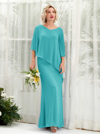 Carlyna Robe trapèze asymétrique manches cape demoiselle d'honneur Turquoise #couleur_turquoise