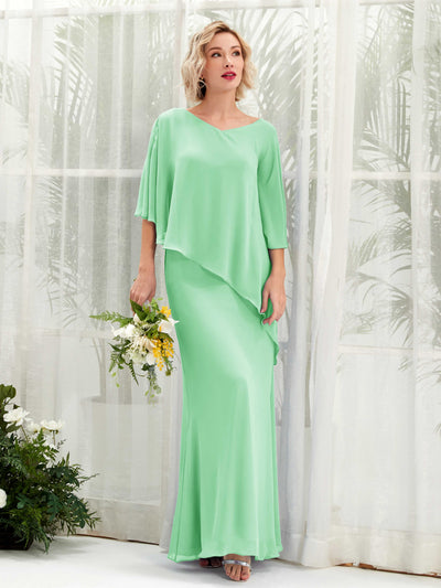 Carlyna Robe trapèze asymétrique manches cape demoiselle d'honneur Vert Menthe #couleur_vert-menthe