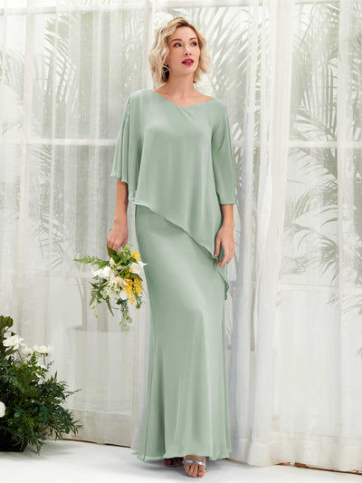 Carlyna Robe trapèze asymétrique manches cape demoiselle d'honneur Vert Sauge Foncé #couleur_vert-sauge-fonc